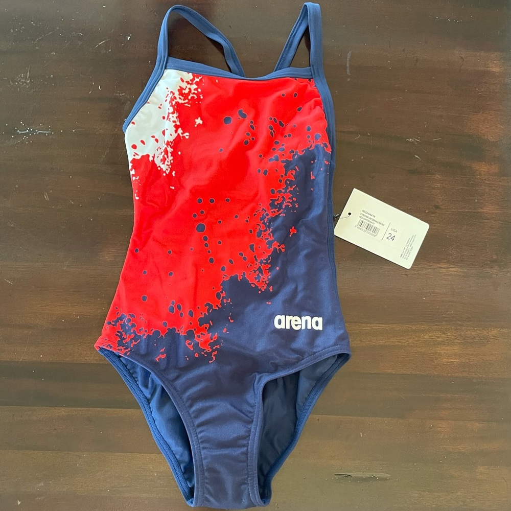Girls NWT Arena Splatter Paint One Piece Swimsuit